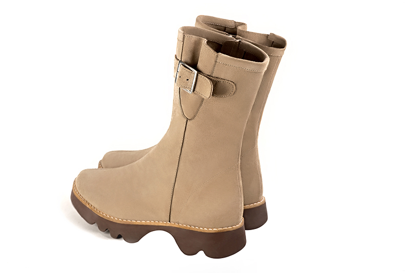 Tan beige women's ankle boots with a zip on the inside.. Rear view - Florence KOOIJMAN